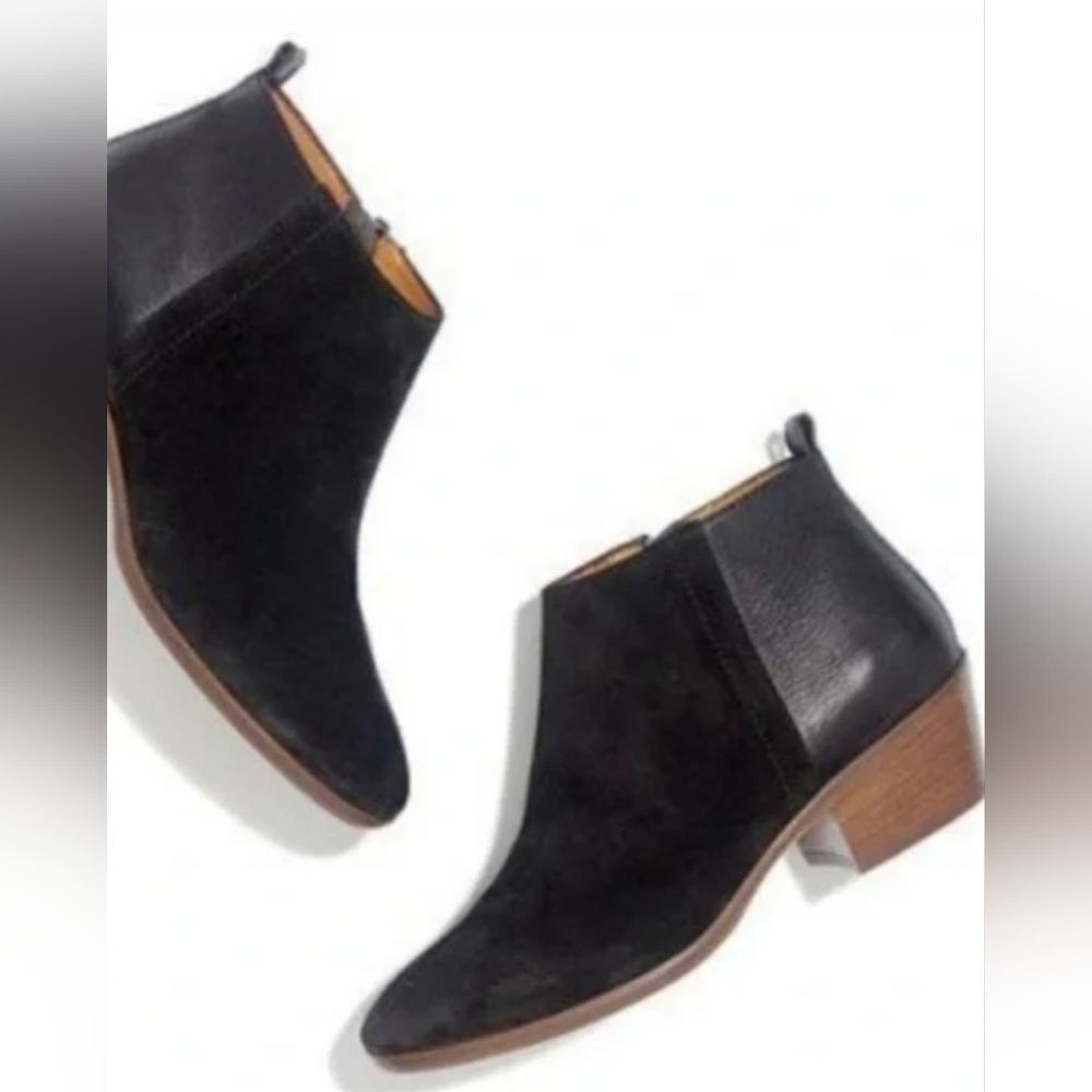 Madewell Cait Leather And Suede Ankle Boots Black Booties
